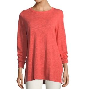 Eileen Fisher Cotton Linen Blend Coral Tunic Long Sleeve Top Size S Oversized